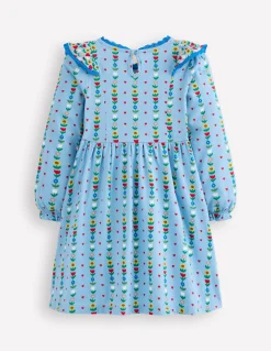 Boden Robes-Robe à manches longues et volants Motif Garden Stripe bleu glacier