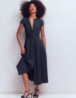 Boden Robes & Combinaisons|Longues-Robe Arabella en lin mélangé Bleu marine