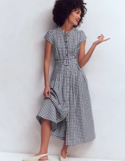 Boden Tenues De Travail|Robes & Combinaisons-Robe Arabella en lin mélangé Vichy Bleu