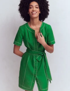 Boden Tenues De Travail|Robes & Combinaisons-Robe Callie courte en lin Vert des Highlands