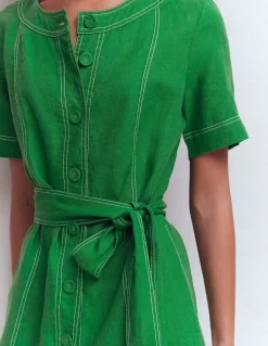 Boden Tenues De Travail|Robes & Combinaisons-Robe Callie courte en lin Vert des Highlands