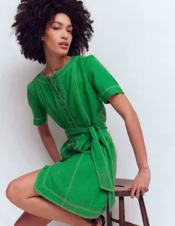 Boden Tenues De Travail|Robes & Combinaisons-Robe Callie courte en lin Vert des Highlands