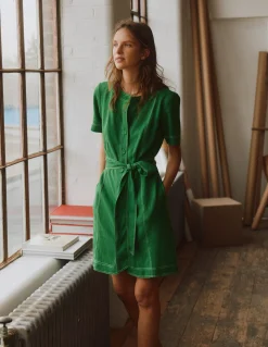 Boden Tenues De Travail|Robes & Combinaisons-Robe Callie courte en lin Vert des Highlands