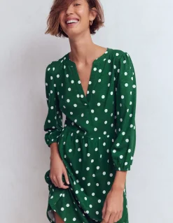 Boden Tenues De Travail|Robes & Combinaisons-Robe Cathy à col cranté en jersey Vert chasseur, pois peints