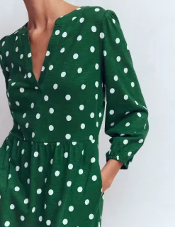 Boden Tenues De Travail|Robes & Combinaisons-Robe Cathy à col cranté en jersey Vert chasseur, pois peints