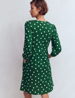 Boden Tenues De Travail|Robes & Combinaisons-Robe Cathy à col cranté en jersey Vert chasseur, pois peints