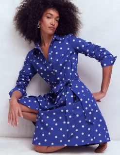Boden Robes & Combinaisons|Robes Coupe Petite-Robe courte Alexa à manches longues Bleu vif, pois peints