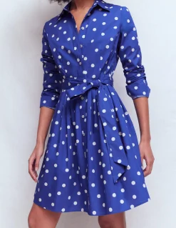 Boden Robes & Combinaisons|Robes Coupe Petite-Robe courte Alexa à manches longues Bleu vif, pois peints