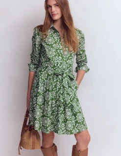 Boden Robes & Combinaisons|Robes Coupe Petite-Robe courte Alexa à manches longues Vert, motif Decorative Blossom