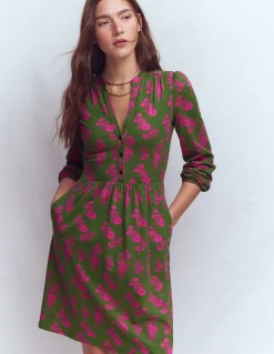 Boden Robes & Combinaisons|Robes Coupe Petite-Robe courte Amy en jersey Olive, motif Blossomy Sprig