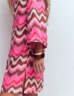Boden Robes & Combinaisons|Robes Coupe Petite-Robe courte Carmen en lin Rose, motif Zig Zag Wave