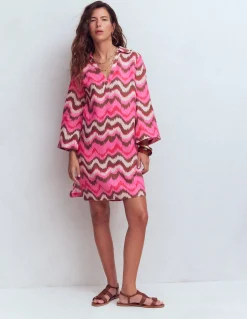 Boden Robes & Combinaisons|Robes Coupe Petite-Robe courte Carmen en lin Rose, motif Zig Zag Wave