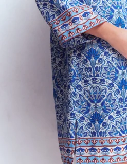 Boden Robes & Combinaisons|Robes Coupe Petite-Robe courte Carmen en lin Bleu vif, motif Elaborate Terrace