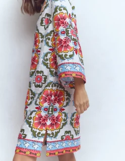 Boden Robes & Combinaisons|Robes Coupe Petite-Robe courte Carmen en lin Multi, motif Ornamental Treillis