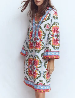 Boden Robes & Combinaisons|Robes Coupe Petite-Robe courte Carmen en lin Multi, motif Ornamental Treillis