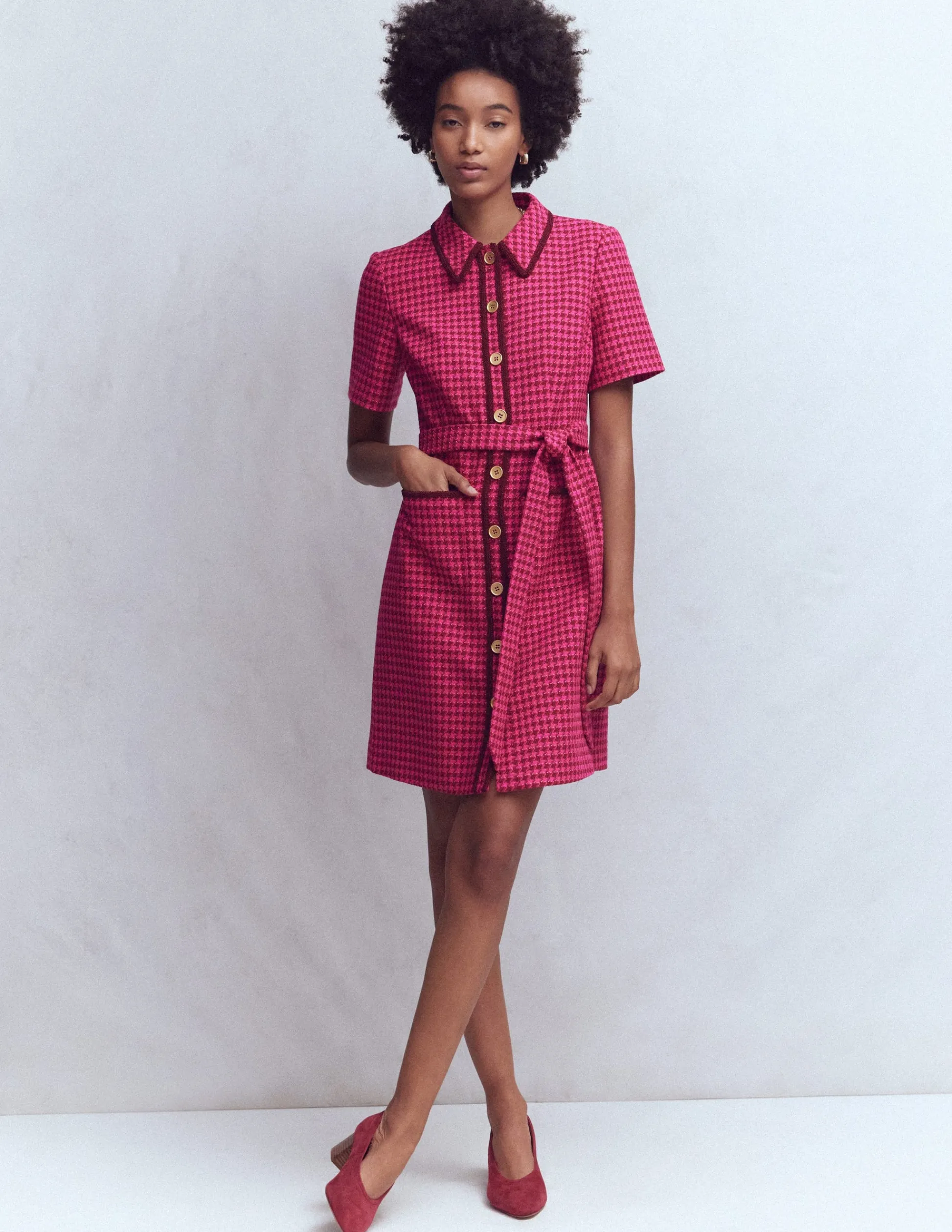 Boden Tenues De Travail|Robes & Combinaisons-Robe courte Loren à détails Pied-de-poule rouge et rose