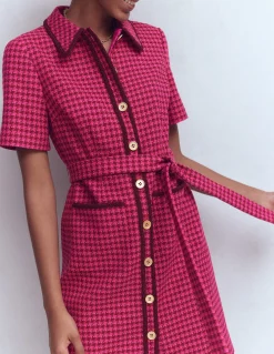 Boden Tenues De Travail|Robes & Combinaisons-Robe courte Loren à détails Pied-de-poule rouge et rose