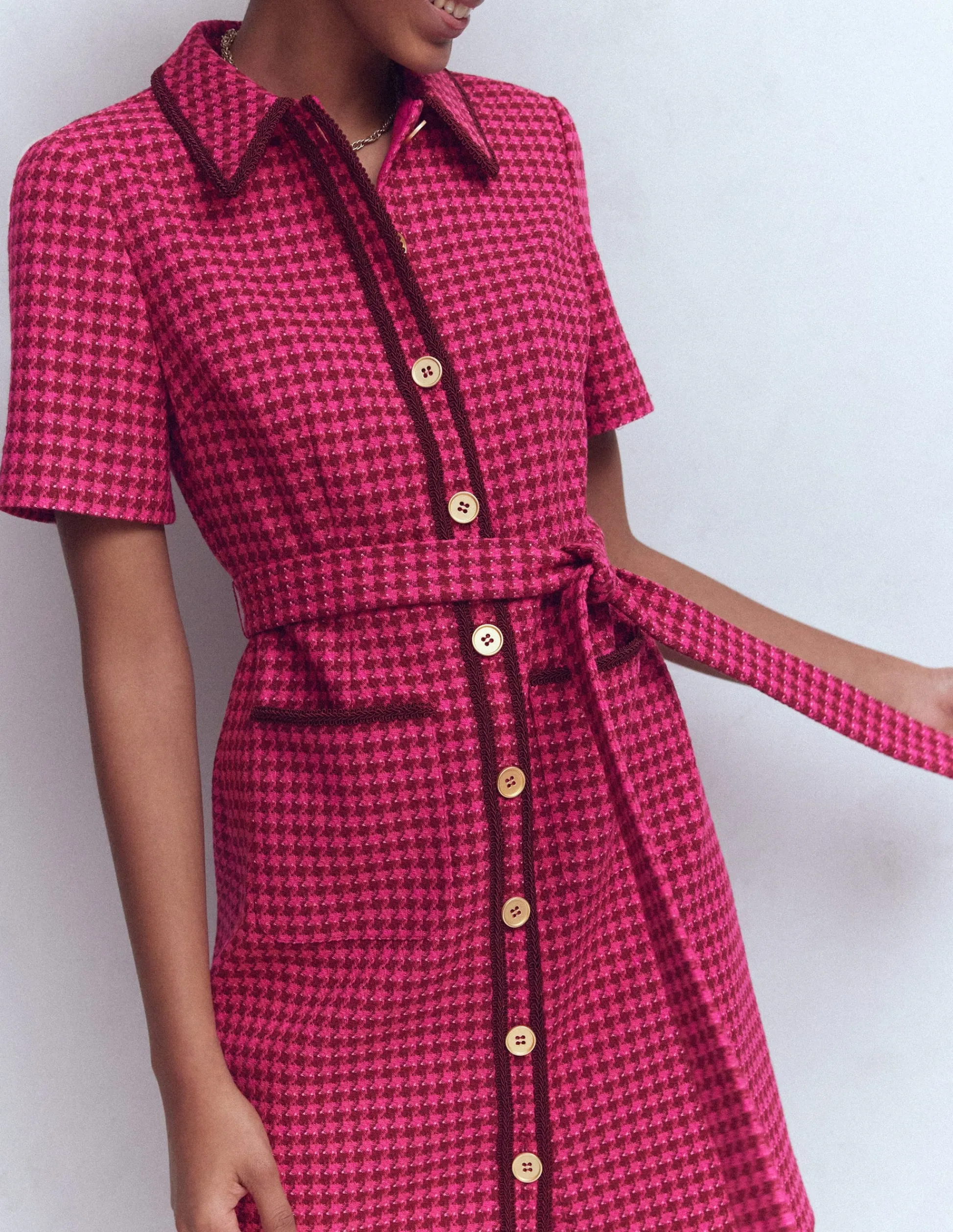 Boden Tenues De Travail|Robes & Combinaisons-Robe courte Loren à détails Pied-de-poule rouge et rose