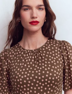 Boden Tenues De Travail|Robes & Combinaisons-Robe courte Louisa en jersey Terre d’ombre, pois peints