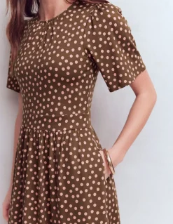 Boden Tenues De Travail|Robes & Combinaisons-Robe courte Louisa en jersey Terre d’ombre, pois peints