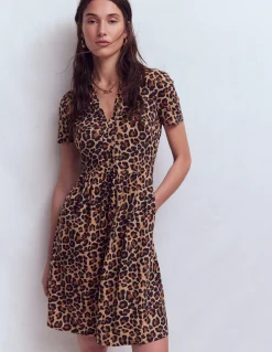 Boden Robes & Combinaisons|Robes Coupe Petite-Robe courte Naomi en jersey Camel, Motif Cheetah Pop