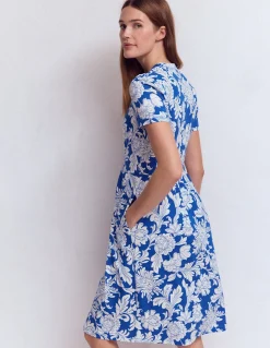 Boden Robes & Combinaisons|Robes Coupe Petite-Robe courte Naomi en jersey Bleu, motif Botanical Flourish Mono