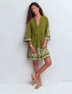 Boden Robes & Combinaisons|Robes Coupe Petite-Robe courte style caftan en jersey Brodé kaki