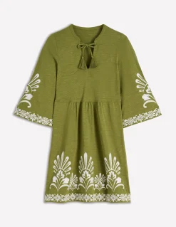Boden Robes & Combinaisons|Robes Coupe Petite-Robe courte style caftan en jersey Brodé kaki