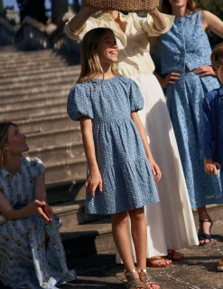 Boden Robes-Robe croisée dans le dos à manches bouffantes Broderie anglaise chambray