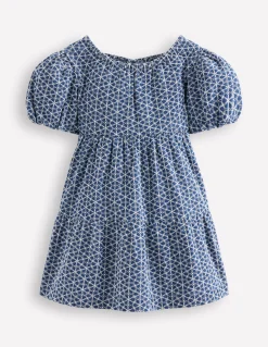 Boden Robes-Robe croisée dans le dos à manches bouffantes Broderie anglaise chambray