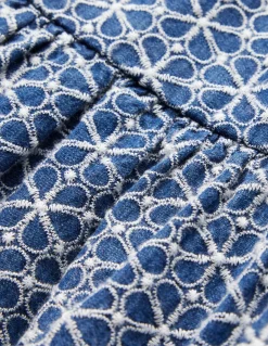 Boden Robes-Robe croisée dans le dos à manches bouffantes Broderie anglaise chambray