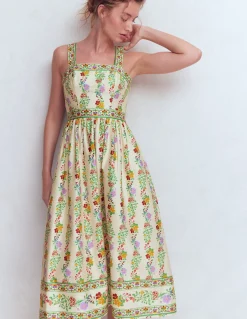 Boden Robes & Combinaisons|Midi-Robe de cérémonie à col carré Ivoire, motif Blossom Trail