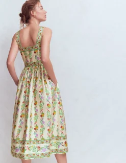 Boden Robes & Combinaisons|Midi-Robe de cérémonie à col carré Ivoire, motif Blossom Trail