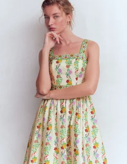 Boden Robes & Combinaisons|Midi-Robe de cérémonie à col carré Ivoire, motif Blossom Trail