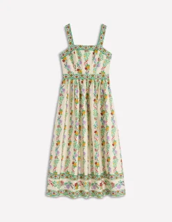 Boden Robes & Combinaisons|Midi-Robe de cérémonie à col carré Ivoire, motif Blossom Trail
