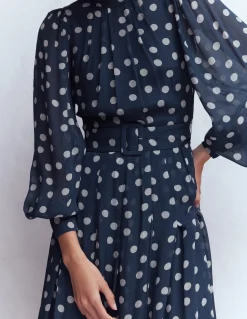 Boden Robes & Combinaisons|Longues-Robe de cérémonie à col montant Bleu marine foncé, pois peints