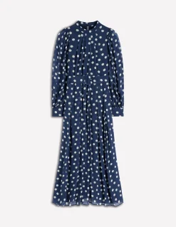 Boden Robes & Combinaisons|Longues-Robe de cérémonie à col montant Bleu marine foncé, pois peints