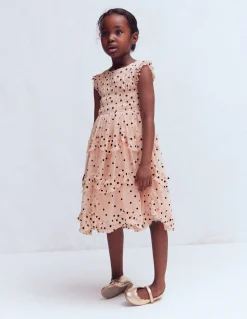 Boden Robes-Robe de cérémonie à volants en tulle Pois floqués rose fumée