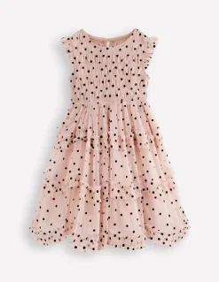 Boden Robes-Robe de cérémonie à volants en tulle Pois floqués rose fumée