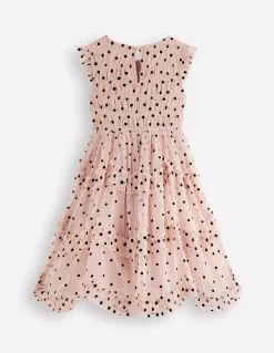 Boden Robes-Robe de cérémonie à volants en tulle Pois floqués rose fumée