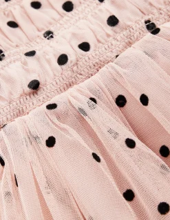 Boden Robes-Robe de cérémonie à volants en tulle Pois floqués rose fumée