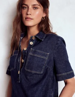 Boden Robes & Combinaisons|Robes Coupe Petite-Robe droite Zia en jean avec poche Indigo Foncé