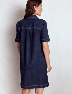 Boden Robes & Combinaisons|Robes Coupe Petite-Robe droite Zia en jean avec poche Indigo Foncé