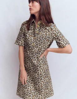 Boden Robes & Combinaisons|Robes Coupe Petite-Robe droite Zia en jean avec poche Lait d’amande, motif Cheetah Pop