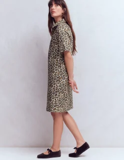 Boden Robes & Combinaisons|Robes Coupe Petite-Robe droite Zia en jean avec poche Lait d’amande, motif Cheetah Pop