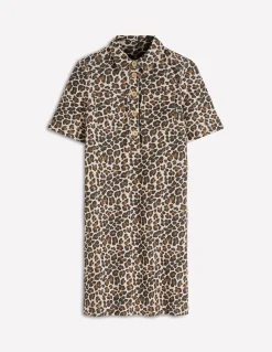 Boden Robes & Combinaisons|Robes Coupe Petite-Robe droite Zia en jean avec poche Lait d’amande, motif Cheetah Pop
