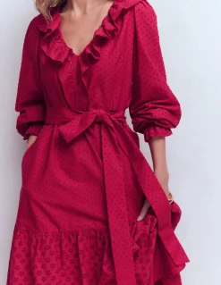 Boden Robes & Combinaisons|Robes Coupe Petite-Robe en coton à volants sur le devant Rouge persan