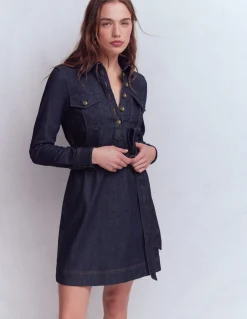 Boden Tenues De Travail|Robes & Combinaisons-Robe en jean à demi-patte de boutonnage Indigo Délavé