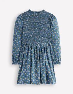 Boden Robes-Robe en jersey à corsage froncé Motif Garden Flower bleu geai