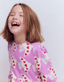 Boden Robes-Robe en jersey à manches blousantes Motif Love Birds pensée pâle